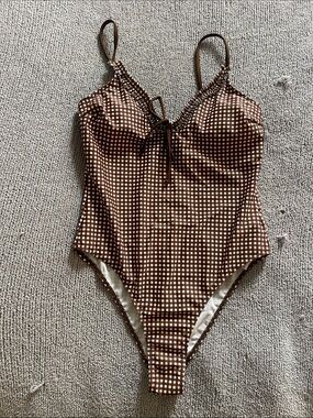 SHEIN Brown Gingham One-Piece Swimsuit